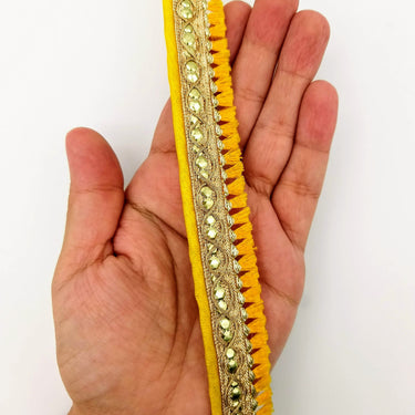 Yellow Tassels Trim, Gold Fringe Trim, Beaded Trim, Tassels Trim, Sari Trim, Sari Lace, Decorative Trim, Fringing Tape Trim By 3 Yards